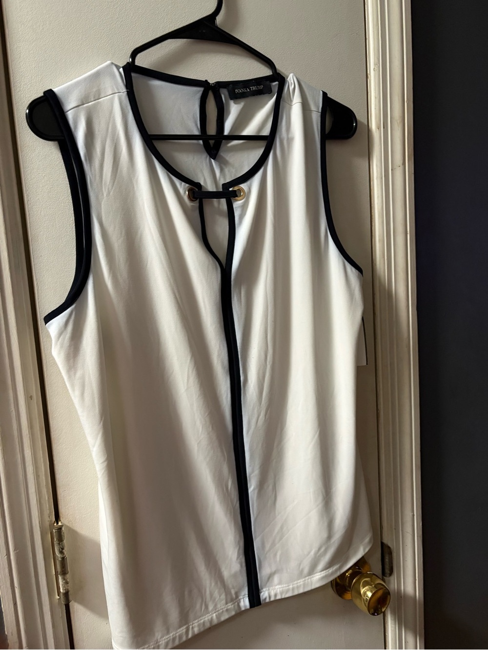 Ivanka Trump White Shell with Black Trim and Gold Eyelets size L